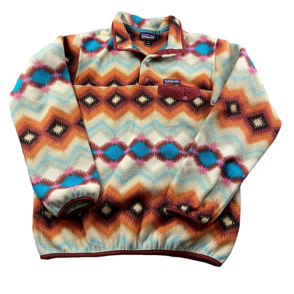 Patagonia Sweaters - Patagonia Synchilla Twisted Timber Women's Size M Pullover Fleece Snap Aztec